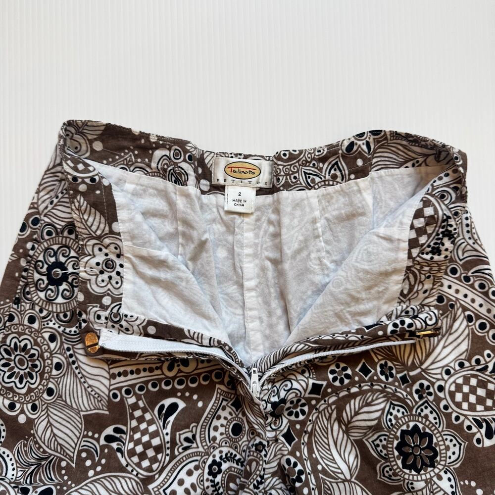 Talbots Paisley Cotton Flare Pants Women's 2 Petite 2P Brown Boho Retro Earthy - Picture 3 of 10